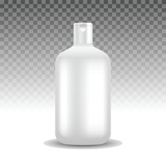 Blank cosmetic bottle mockup on transparent background. Luxury hygiene, body spa lotion or skin milk container. Vector illustration.