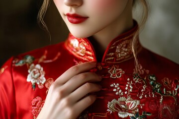 Fototapeta premium Elegant traditional attire with intricate embroidery and floral design