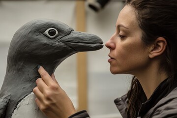 Artist sculpts penguin statue: focus on details and creative process