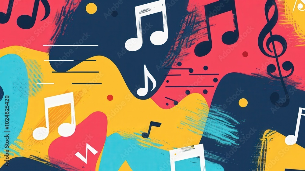 Canvas Prints abstract harmony, vibrant interplay of geometric forms and musical symbols, creating a visually stri