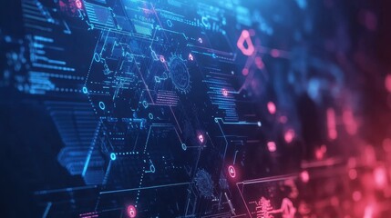 Obraz premium Futuristic Digital Landscape with Glowing Circuits and Data Visualization