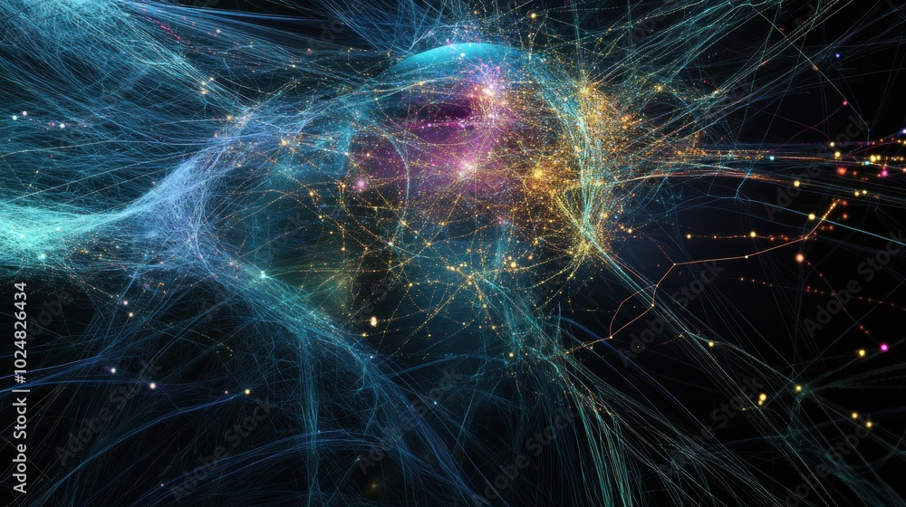 Poster a global network of interconnected lines and lights