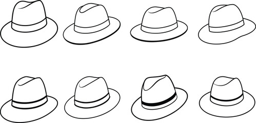 Four Variations of a Fedora Hat Illustration
