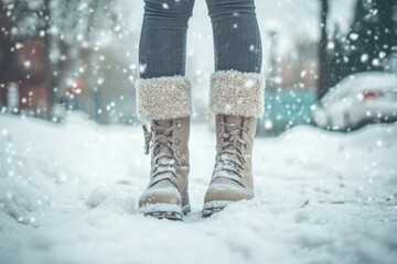 Cozy winter boots in snowy outdoor setting capturing seasonal charm