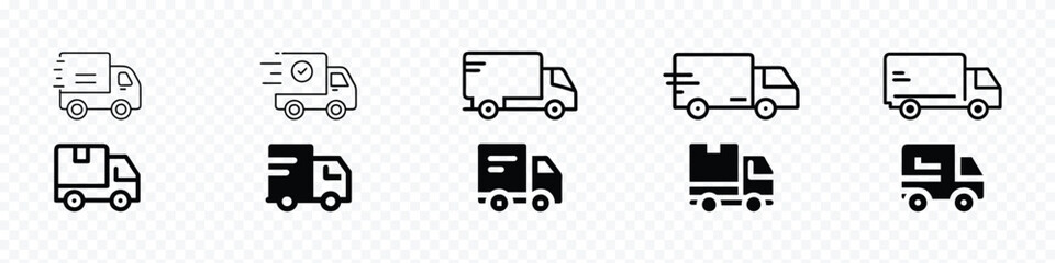 Fast shipping delivery truck icon set. Delivery truck icon. fast delivery icon, Lorry truck delivering food vector line icon, Shipping fast delivery icon
