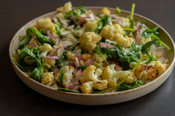 Winter Salad - Warm Cauliflower with Spinach and Almonds - Close-Up