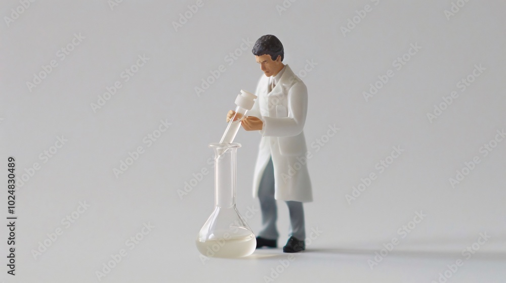 Poster scientist conducting experiment with test tubes and flask