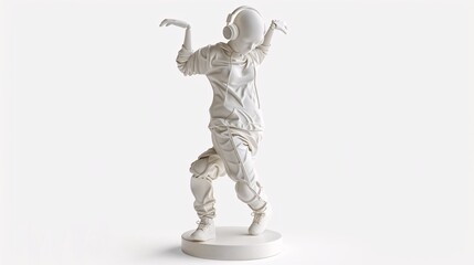 White Sculpture of a Person Dancing with Headphones