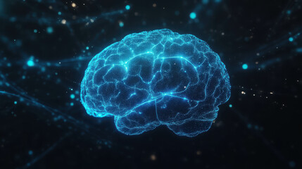 Blue Luminous Neural Pathways in 3D Visualization