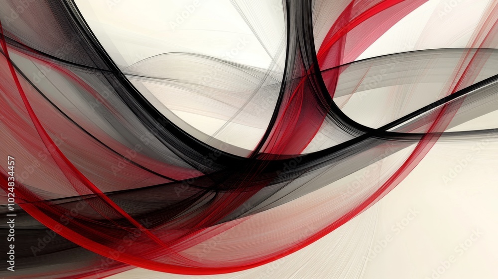 Poster abstract flow of red and black curves on soft background