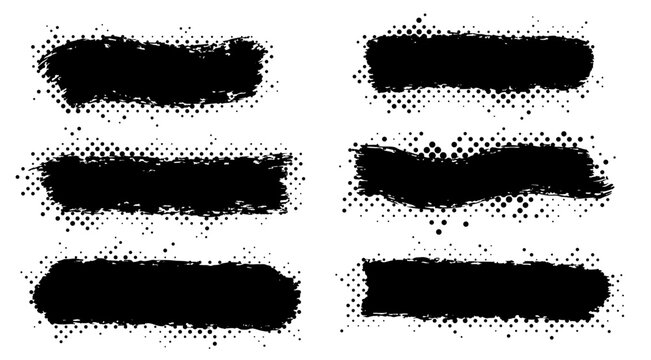 Black grunge brush strokes with dots for notes or ad are on white background.