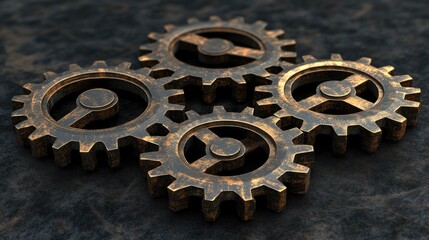 3D illustration of metallic gears interlocking, symbolizing efficient business processes and teamwork, set against a sleek, modern background.