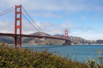 Stunning view of the Golden Gate Bridge in San Francisco, capturing its iconic architecture against a scenic coastal backdrop.