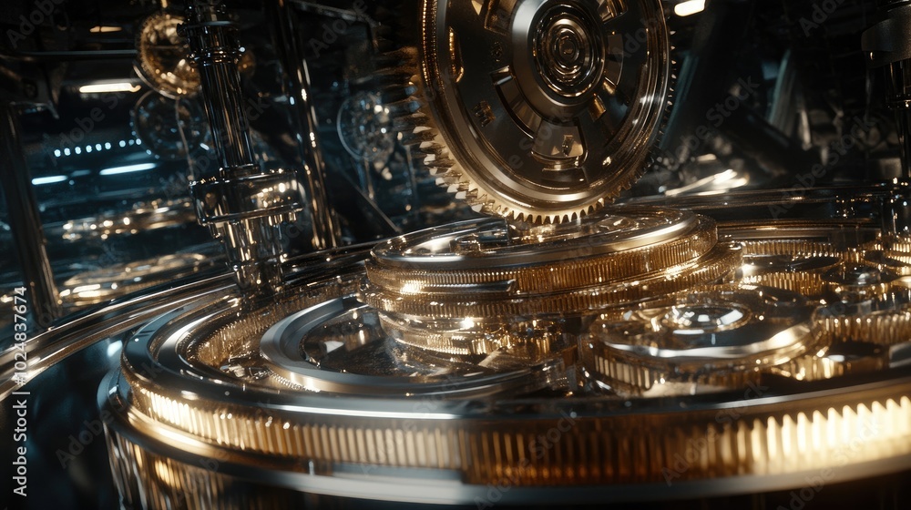 Poster multiple layers of rotating gears in a 3d environment, representing different departments working to