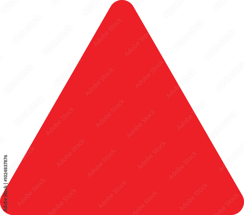 Poster red triangle icon with rounded corners isolated on white background . triangle icon vector