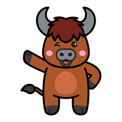 Cute Buffalo Cartoon Illustration