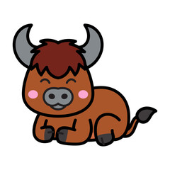 Cute Buffalo Cartoon Illustration