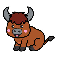 Cute Buffalo Cartoon Illustration