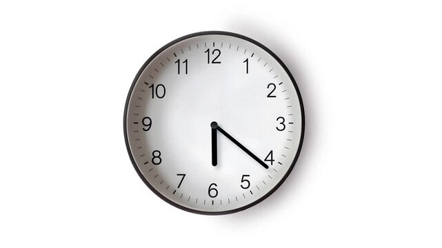 White Analog wall clock time lapse isolated on a white background.