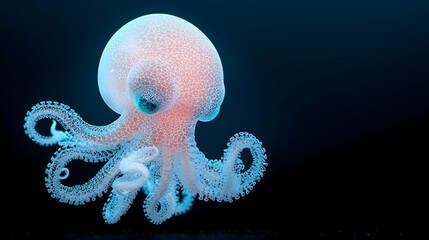 A digitally rendered octopus with glowing mesh like tentacles representing the intelligence flexibility and captivating mysteries of the oceanic realm