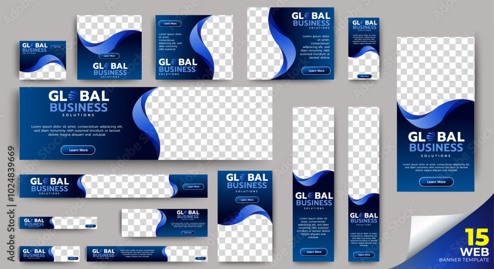 Poster abstract banner design web template set, horizontal header web banner. modern gradient blue cover he