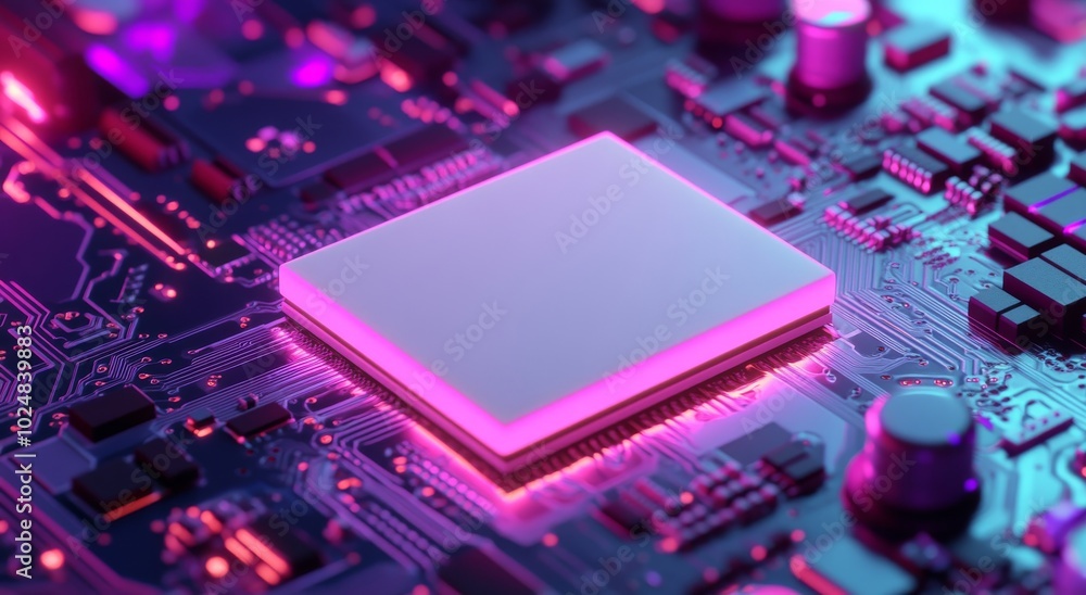 Poster an ai cyberpunk in 3d. circuit board. technology background. cpu and gpu computing concept. digital 