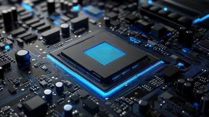 An illustration of a technologically advanced motherboard chip in 3D