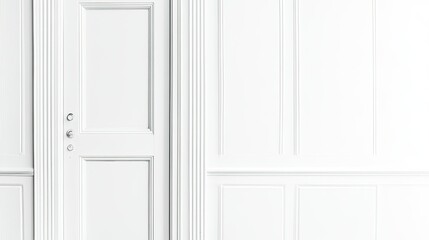 Obraz premium Close-up of a white door on a white backdrop with plenty of empty space for copy, perfect for minimalistic themes