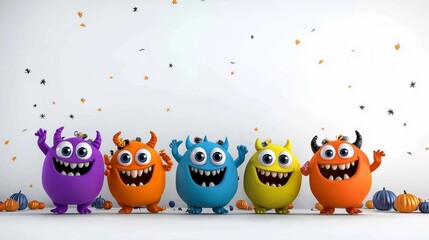 Obraz premium Colorful Animated Halloween Monsters Gathering