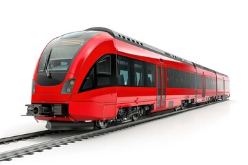 Fototapeta premium Modern red train on white background, sleek design, 3D illustrat