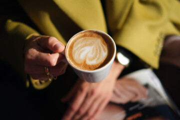cup, coffee, closeup, morning, lifestyle, drink, espresso, beverage, caffeine, hot, aroma, break, woman, breakfast, tasty, traditional, mug, brown, relax, hand, leisure, tea, holding, concept, cofee, 