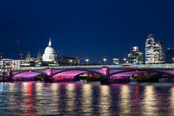 Panorama of the blackfirars bridge at night, London, England