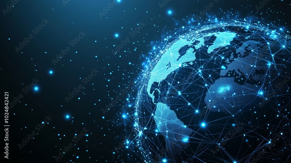 Poster 3d rendering of a global network concept. world map point. a worldwide network planet earth.