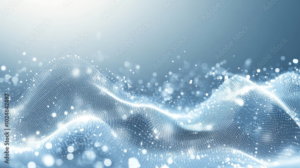 Poster a wave of particles. particles flying in a wave on a white background. waves in 3d.