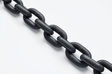 In the background of a seascape, a thick steel black chain is seen