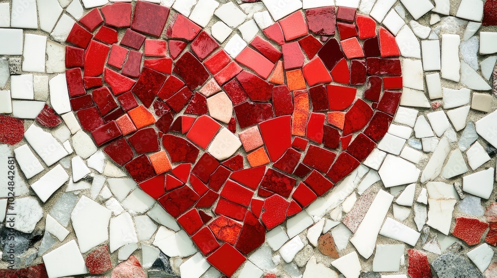 Wall mural a vibrant red and white mosaic intricately arranged in the shape of a heart, creating a striking and