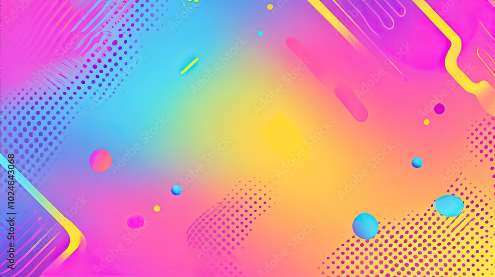 Fototapete classic 90s look with bright neon gradients, retro patterns, and playful designs, with a clear area 