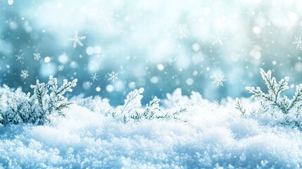 Close-up of snowflakes on a frosty surface with blurred background for copy space
