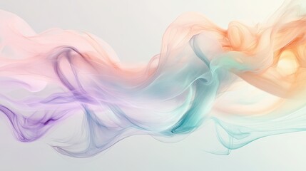 Wisps of pastel smoke in peach, mint, and lilac hues rise and swirl elegantly on a light background, evoking a tranquil and surreal feel.