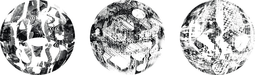 Grunge sphere Collection. Grunge Circles. Banners, Insignias , stamps, spheres, Labels and Badges Set . vector distress textures. Bundle blank circle textured shapes, globes, balls and stamps.