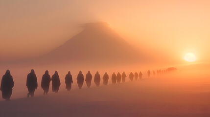 Fototapeta premium Pilgrims Walking Towards Adi Kailash Mountain | Spiritual Journey in the Himalayas