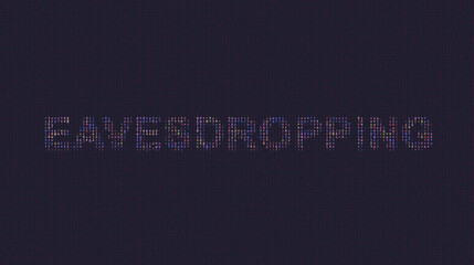 Cybersecurity concept eavesdropping on foreground screen, ASCII style in a code development editor. Vulnerability and attack on colored code editor. Text in English, English text