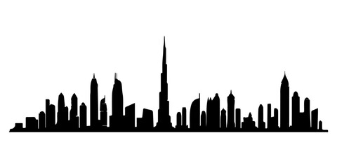Naklejka premium Silhouette skyline of Dubai with iconic skyscrapers and towers.