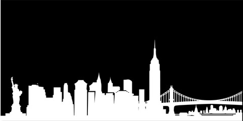 Obraz premium Monochrome New York skyline silhouette with iconic landmarks