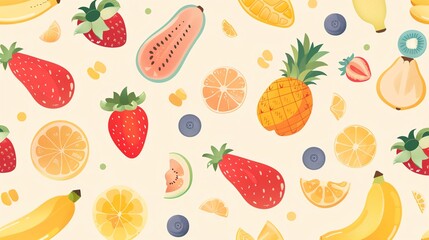 Seamless pattern with fruit on a light background.