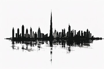 Fototapeta premium Monochromatic Dubai skyline with reflection, modern urban concep