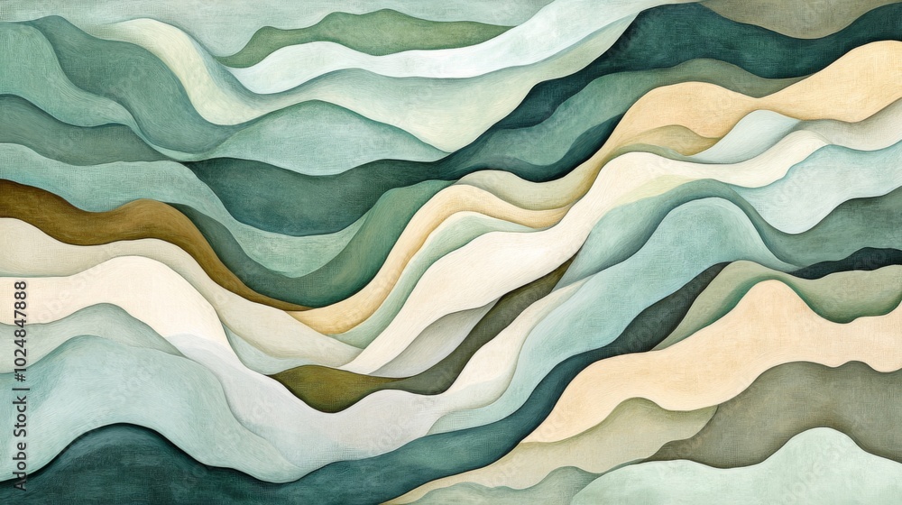 Poster Serene Waves of Colorful Abstract Flowing Patterns