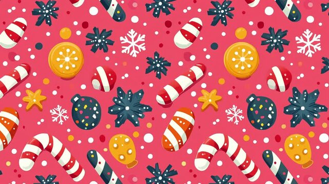 A loop animation featuring a pattern of Christmas candy and cookies.