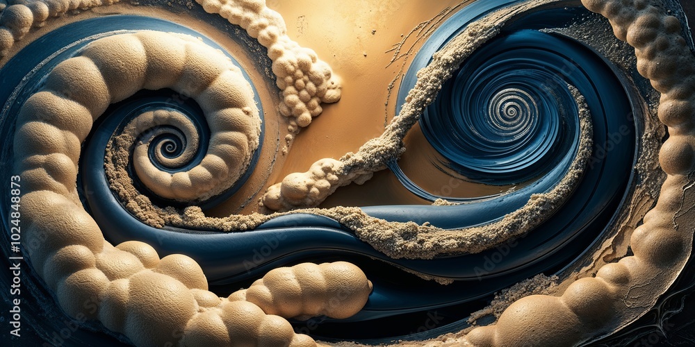 Canvas Prints Abstract spiral design in blue and beige colors.