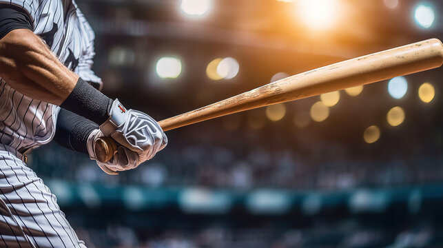 baseball, playoff, player, uniform, bat, pitch, stadium, lights, shadows, spectators, intensity, game, crucial, moment, high-stakes, professional, sport, competition, hit, action, athlete, gloves, exc